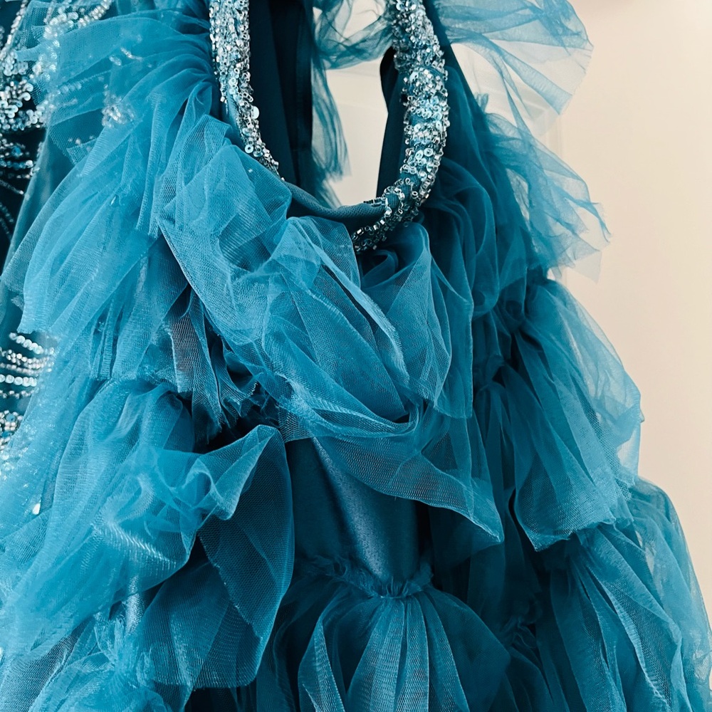 Elegant Blue Ruffled Gown - Picture 4 of 7